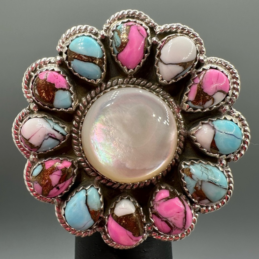 🔥🔥 Cotton Candy Turquoise & Mother Of Pearl Sterling Silver 925 Handmade Ring